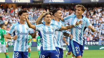 El Málaga celebra un gol en pretemporada.