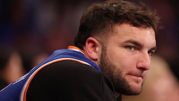 NEW YORK, NEW YORK - OCTOBER 22: Cam Skattebo of the New York Giants attends the during their game between the New York Knicks against the Cleveland Cavaliers at Madison Square Garden on October 22, 2025 in New York City. NOTE TO USER: User expressly acknowledges and agrees that, by downloading and or using this photograph, User is consenting to the terms and conditions of the Getty Images License Agreement. Al Bello/Getty Images/AFP (Photo by AL BELLO / GETTY IMAGES NORTH AMERICA / Getty Images via AFP)