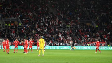 MAINZ, GERMANY - MARCH 25: General view showing an anti-racism message on the LED boards during the international friendly match between Germany and Peru at MEWA Arena on March 25, 2023 in Mainz, Germany. (Photo by Stuart Franklin/Getty Images)