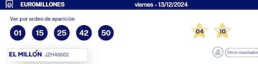 Euromillones: comprobar los resultados del sorteo de hoy, viernes 13 de diciembre