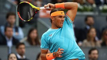 MADRID, SPAIN - MAY 09:  Rafael Nadal of Spain in action against Frances Tiafoe of USA during day six of the Mutua Madrid Open at La Caja Magica on May 09, 2019 in Madrid, Spain. (Photo by Julian Finney/Getty Images)