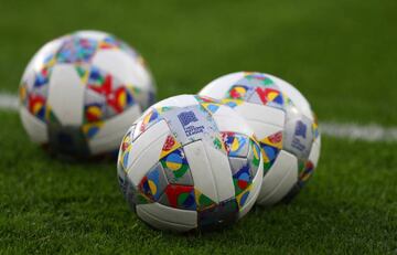 The match ball with the competition logo is seen prior to the UEFA Nations League B group four match between Wales and Republic of Ireland at Cardiff City Stadium on September 6, 2018 in Cardiff,