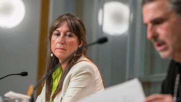 La consejera de Sanidad del Gobierno de Aragón, Sira Repollés, y el director general de Salud Pública, Francisco Javier Falo, en una rueda de prensa.