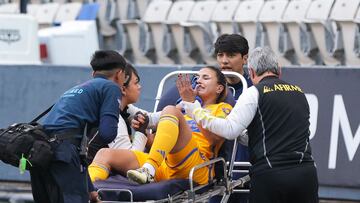 Nayeli Rangel of Tigres during the 13th round match between Puebla and Tigres UANL as part of the Torneo Clausura 2024 Liga MX Femenil at Cuauhtemoc Stadium, on March 31, 2024 in Puebla, Puebla, Mexico.