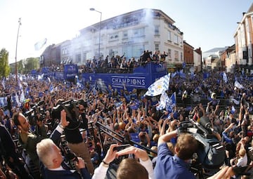 Leicester City celebrate with Premier League trophy and fans during the parade and have now joined the financial big boys.