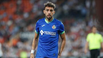 Munir, durante el partido de su debut con el Getafe el pasado domingo en Mestalla.