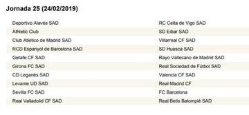 Calendario completo con las 38 jornadas de LaLiga 2018/2019