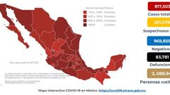 Mapa, muertes y casos de coronavirus en M&eacute;xico por estado hoy 12 de octubre