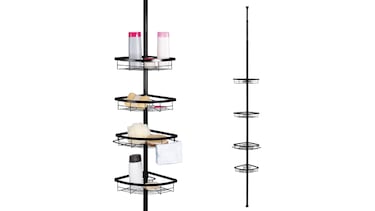 Gana espacio en el baño con esta estantería para ducha con cuatro cestas y fácil de montar (sin agujeros)