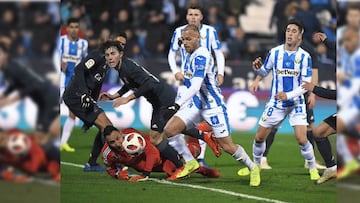 Braithwaite emboca a puerta gol del 1-0 copero para el Legans ante el Real Madrid en 2019. 