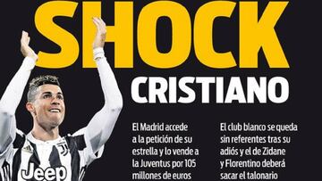 Portada del Sport del 11 de julio de 2018, que recoge la noticia del anuncio de la marcha de Cristiano Ronaldo del Real Madrid a la Juventus de Tur&iacute;n.