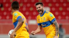 Andre-Pierre Gignac celebra su gol, el de la victoria de Tigres ante Palmeiras.