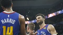 SAN ANTONIO, TX - APRIL 20: Jamal Murray #27 of the Denver Nuggets celebrates with Gary Harris #14 of the Denver Nuggets during Game Four of the first round of the 2019 NBA Western Conference Playoffs against the San Antonio Spurs at AT&amp;T Center on April 20, 2019 in San Antonio, Texas. NOTE TO USER: User expressly acknowledges and agrees that by downloading and or using this photograph, User is consenting to the terms and conditions of the Getty Images License Agreement.   Ronald Cortes/Getty Images/AFP
 == FOR NEWSPAPERS, INTERNET, TELCOS &amp; TELEVISION USE ONLY ==