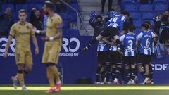 BARCELONA, SPAIN - DECEMBER 11: Sergi Darder of Espanyol celebrates with teammates after scoring their team&#039;s first goal during the La Liga Santander match between RCD Espanyol and Levante UD at RCDE Stadium on December 11, 2021 in Barcelona, Spain. 