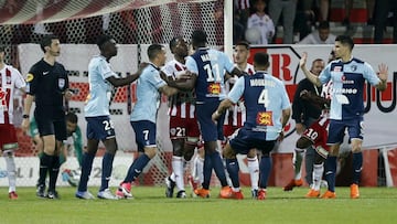 Four sent off as Ajaccio win chaotic Le Havre play-off