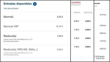 Precio de las entradas en Madrid en Kinepolis, Yelmo Cines y Cinesa respectivamente.