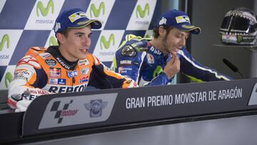 Márquez y Rossi en la rueda de prensa de Aragón.