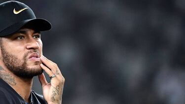 (FILES) In this file photo taken on August 03, 2019 Paris Saint-Germain's Brazilian forward Neymar reacts at the end of the French Trophy of Champions football match between Paris Saint-Germain (PSG) and Rennes (SRFC) at the Shenzhen Universiade stadium.
