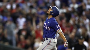 PHOENIX, ARIZONA - NOVEMBER 01: Marcus Semien #2 of the Texas Rangers rounds the bases after hitting a home run in the ninth inning against the Arizona Diamondbacks during Game Five of the World Series at Chase Field on November 01, 2023 in Phoenix, Arizona.   Harry How/Getty Images/AFP (Photo by Harry How / GETTY IMAGES NORTH AMERICA / Getty Images via AFP)