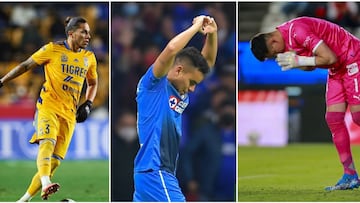 Carlos Salcedo (izq), Charly Rodríguez (centro) y RaúL Gudiño (der) durante la Jornada 2 de la Liga MX
