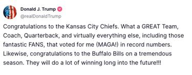Trump congratulates Chiefs on third straight Super Bowl by making it about himself