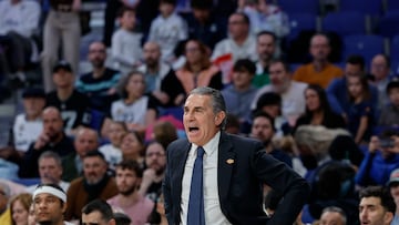 Sergio Scariolo, en el banquillo del Real Madrid durante el partido de Liga Endesa contra el Girona.