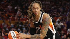 (FILES) In this file photo taken on October 3, 2021, Brittney Griner of the Phoenix Mercury handles the ball during Game Three of the 2021 WNBA semifinals in Tempe, Arizona. - US basketball authorities said on March 5, 2022, that a US star basketball play