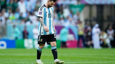 Lionel Messi Right Winger of Argentina and Paris Saint-Germain during the FIFA World Cup Qatar 2022 Group C match between Argentina and Saudi Arabia at Lusail Stadium on November 22, 2022 in Lusail City, Qatar. (Photo by Jose Breton/Pics Action/NurPhoto via Getty Images)