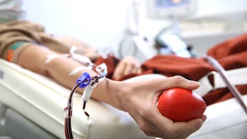 ERLANGEN, GERMANY - APRIL 27: A recovered Covid-19 patient donates blood plasma for research into Covid-19 antibodies at the medical researcher of the German Center for Immunity Therapy (das Deutsche Zentrum Immuntherapie, or DZI) at the University Hospit