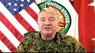 Washington (Estados Unidos), 30/08 / 2021.- Una captura de fotograma de Pentagon TV muestra al general del Cuerpo de Marines Kenneth F. McKenzie Jr., comandante del Comando Central de Estados Unidos, anunciando la finalización de la retirada de Estados Unidos de Afganistán, el 30 de agosto de 2021.