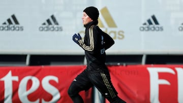 James Rodríguez durante un entrenamiento del Real Madrid.