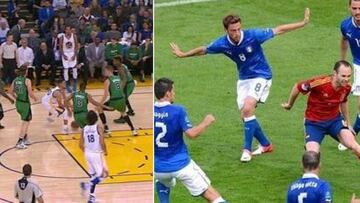 Curry, rodeado por 5 'celtics': como Iniesta en la Eurocopa