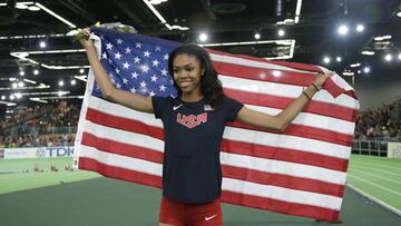 Vashti Cunningham after she won the women&#039;s high jump final. 