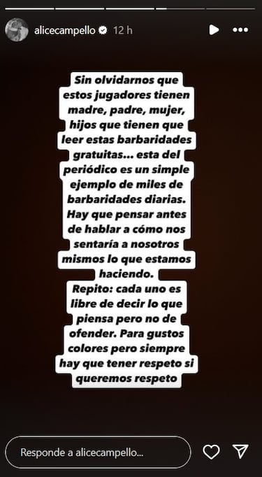Alice Campello estalla: “No me parece ni medio normal”