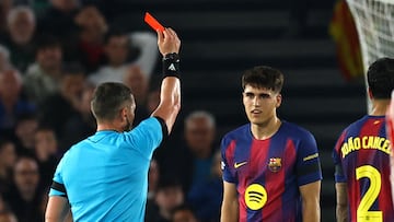 The Barcelona defender got his marching orders just before the break in the first leg of the quarter-final at the Camp Nou.