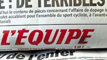 <b>LA INFORMACIÓN. </b>Portada del diario frances L' Equipe del pasado 14 de abril, en la que reveló las confesiones judiciales de Phillippe Gaumond, implicado en el caso Cofidis.
