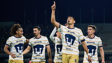 Guillermo Martinez celebrates his goal 1-0 of Pumas during the round one second leg match between Pumas UNAM and Cavalry FC as part of the CONCACAF Champions Cup 2025, at Olimpico Universitario Stadium on February 13, 2025 in Mexico City, Mexico.