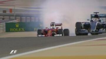 Vettel, con el humo en su Ferrari.