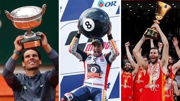 Rafa Nadal, Marc M&aacute;rquez y la Selecci&oacute;n Espa&ntilde;ola de Baloncesto, las tres candidaturas de Espa&ntilde;a que optan a los Premios Laureus.
 