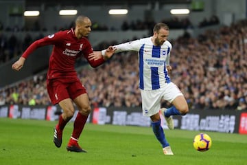 Fabinho on Glenn Murray's tail during the weekend win at Brighton