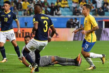 Philippe Coutinho on target for Brazil last night against Ecuador.