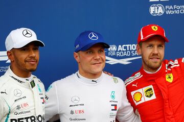 Valtteri Bottas, Lewis Hamilton y Sebastian Vettel en el pódium del Gran Premio de Austria. 