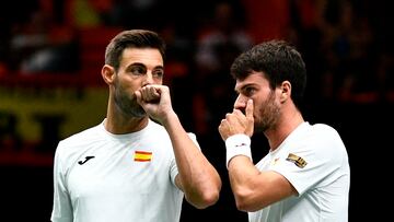 Tennis - Davis Cup - Group B - Spain v Canada - Pavello Municipal Font de Sant Lluis, Valencia, Spain - September 16, 2022   Spain's Marcel Granollers and Pedro Martinez during the match against Canada's Felix Auger Aliassime and Vasek Pospisil REUTERS/Pablo Morano