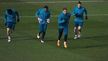 Benzema, Navas, Cristiano y Bale, durante un entrenamiento del Madrid.