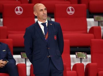 FILE PHOTO: Soccer Football - FIFA World Cup Qatar 2022 - Group E - Japan v Spain - Khalifa International Stadium, Doha, Qatar - December 1, 2022  President of the Royal Spanish Football Federation Luis Rubiales in the stands before the match REUTERS/Kim Hong-Ji/File Photo