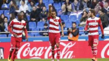 El Arabi celebra el gol que marcó al Deportivo.