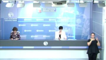 GRAFCAV6168. VITORIA (ESPAÑA), 01/06/2020.- Imagen cedida por el Gobierno Vasco de las consejeras de Salud y de Seguridad, Nekane Murga (i), y Estefanía Beltrán de Heredia, respectivamente, que han dado a conocer este lunes las directrices sanitarias para la celebración de las elecciones al Parlamento Vasco el próximo 12 de julio. EFE/ Irekia ***SÓLO USO EDITORIAL PROHIBIDA SU VENTA***