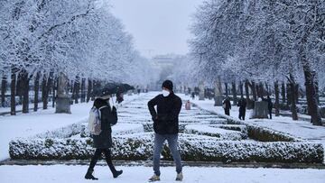  Buildings and trees after Storm Filomena brought intense snow on January 7, 2021 in Madrid, Spain. *** Local Caption *** .