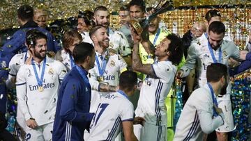 El Madrid celebró así el título conquistado el año pasado en Yokohama ante el Kashima japonés tras la prórroga.