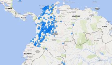 Mapa del coronavirus en Colombia.